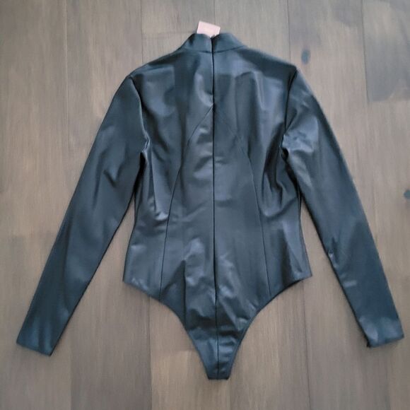 WOLFORD x AMINA MUADDI TURTLENECK VEGAN LEATHER BODYSUIT size 10 M - Picture 12 of 13